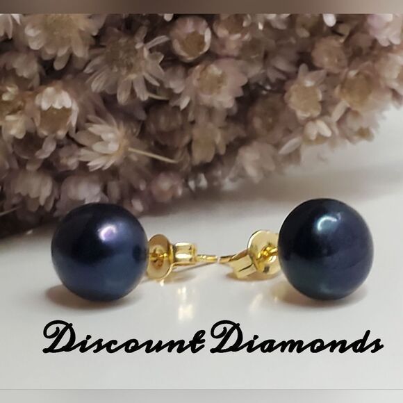 Natural Real Black South Sea Pearl  9 mm stud earrings and Real 14K Real Gold - Picture 6 of 6